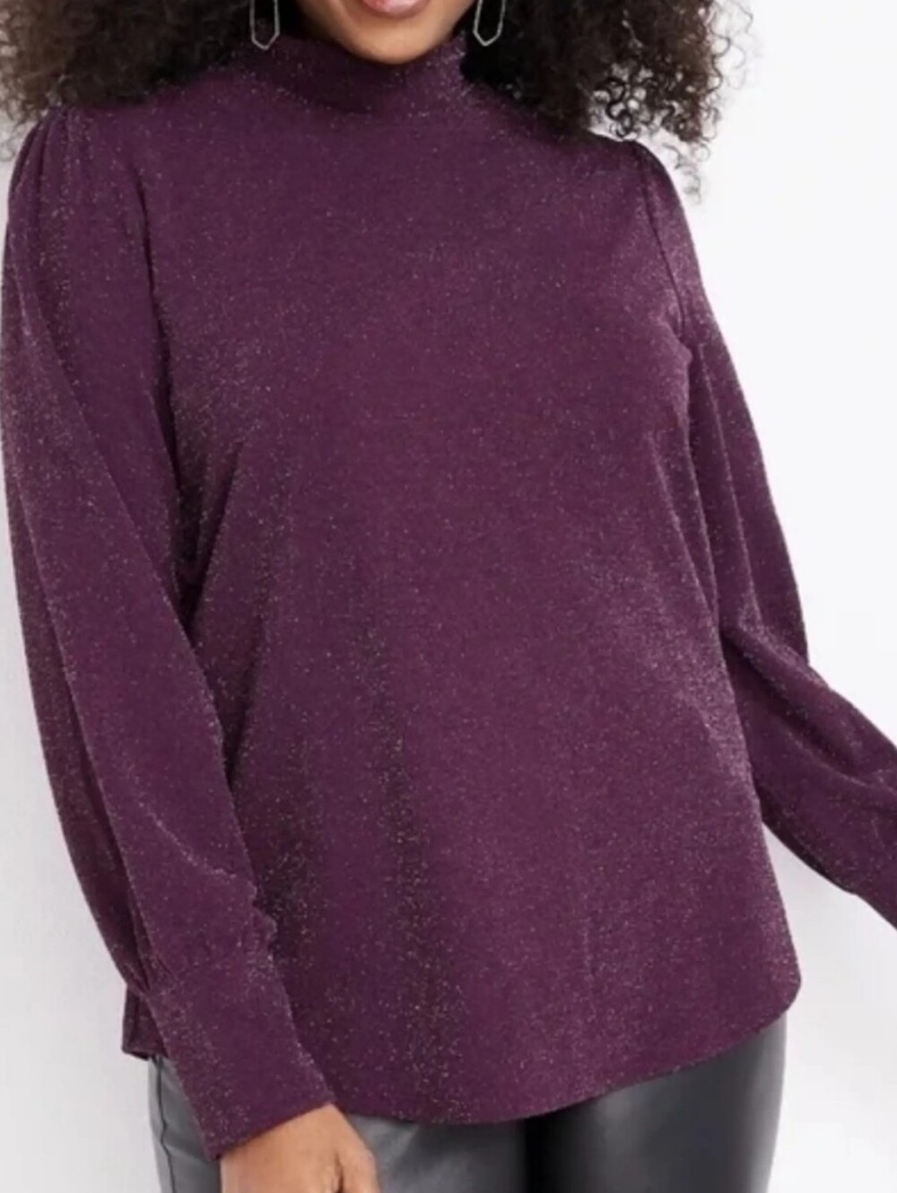 Maurices Plum Shimmer Long-Sleeve Mock Neck Top